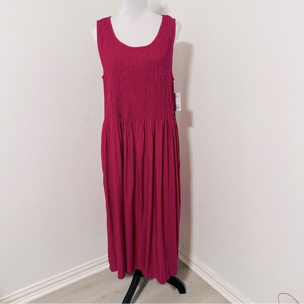 NWT Croft & Barrow Womens Plus Size XXL Dress Magenta Smocked Pockets Sleeveless
